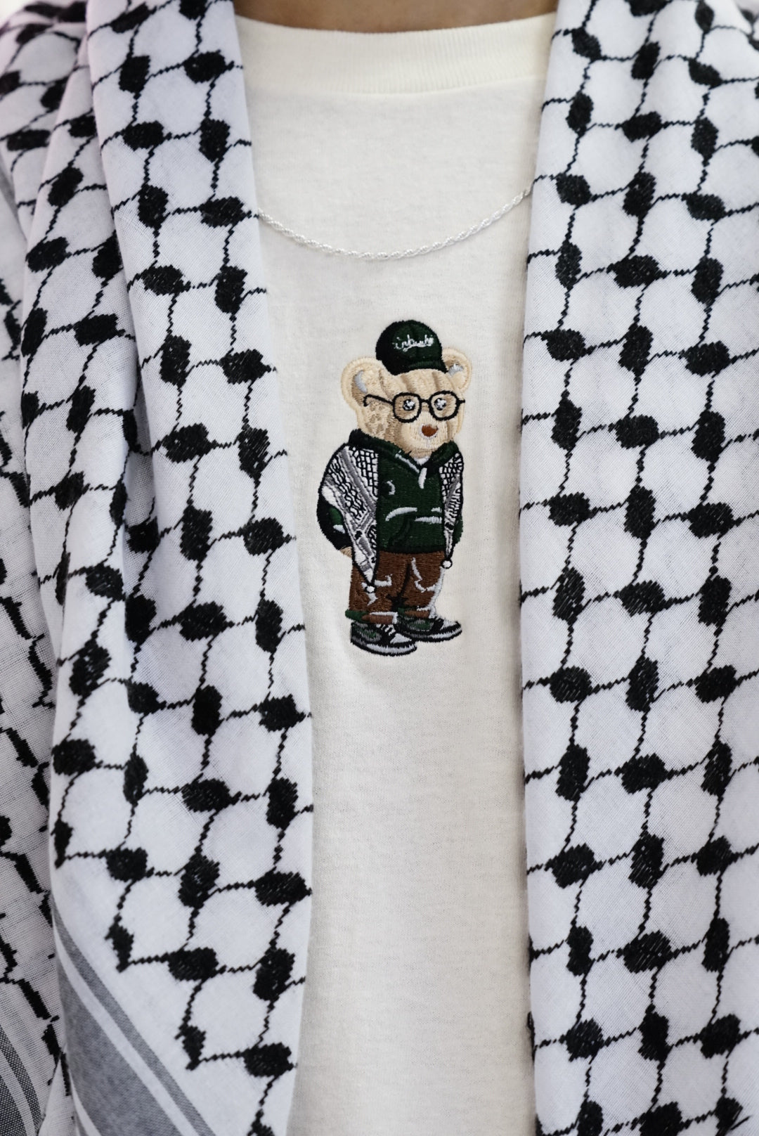 Embroidered Palestine Bear Creme T-Shirt