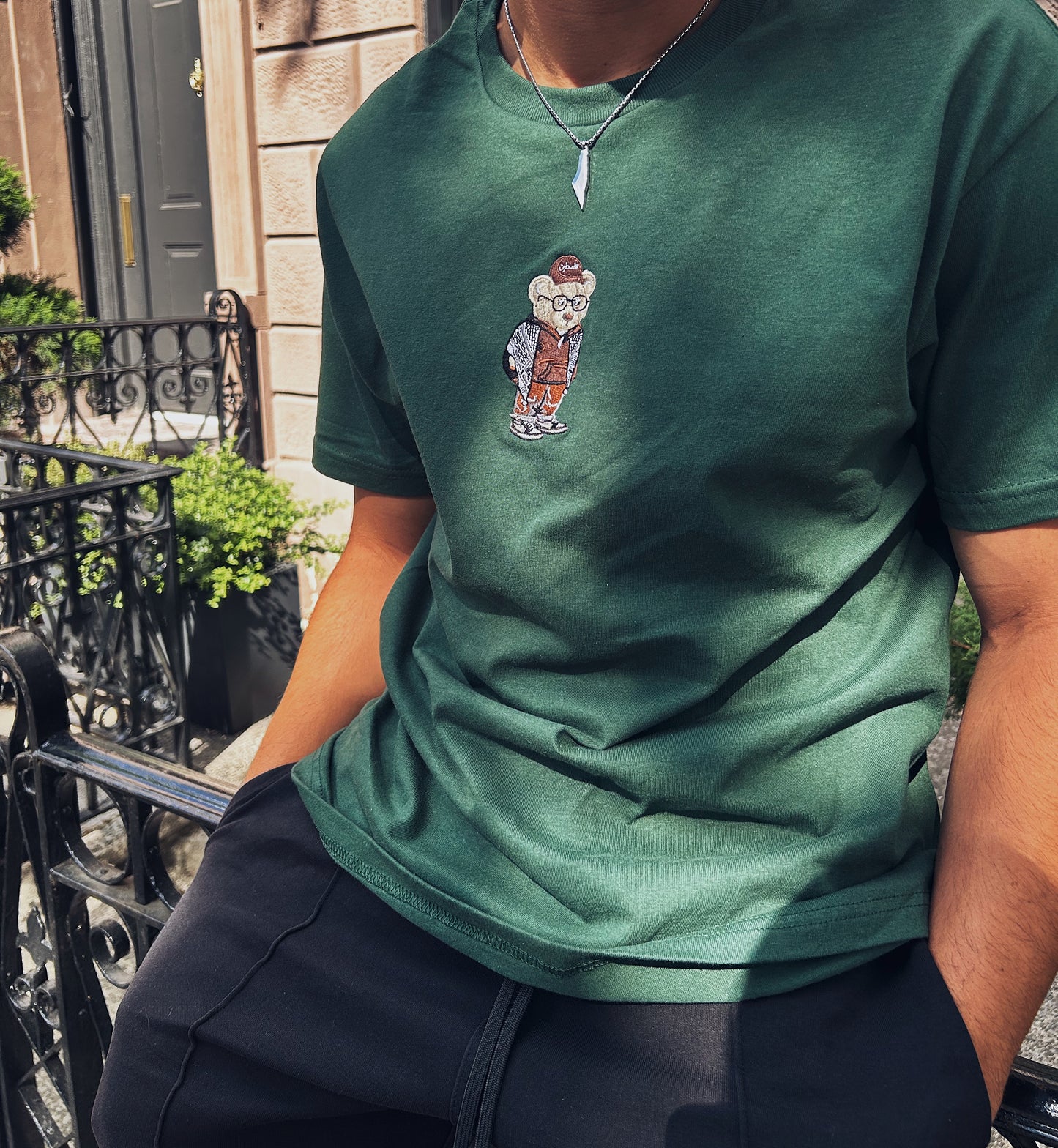 Embroidered Palestine Bear Green T-Shirt