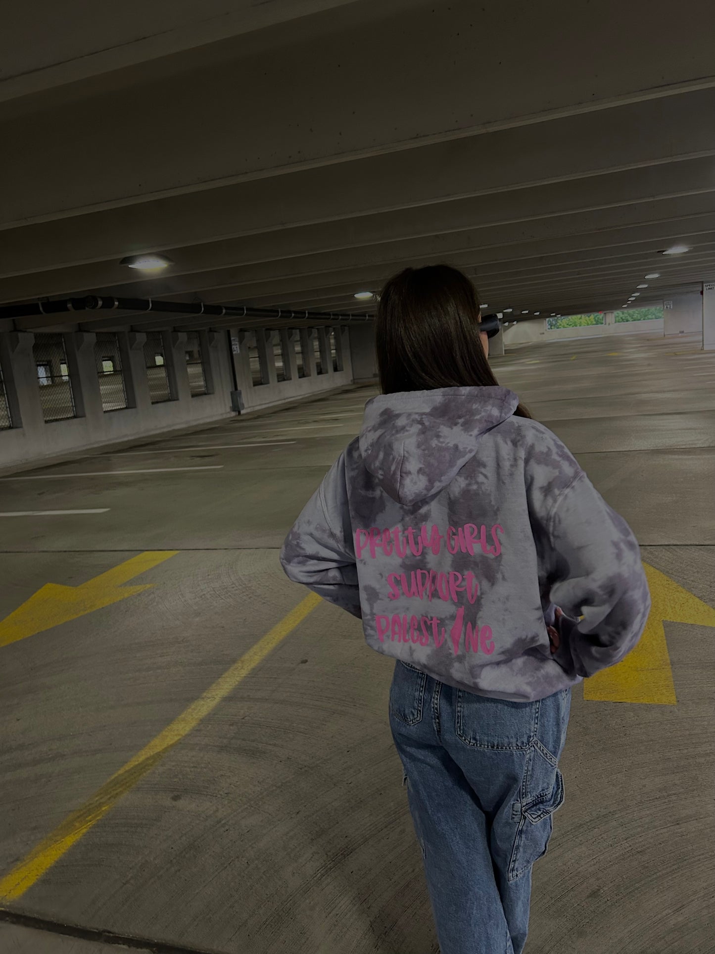 Pretty Girls Support Palestine Hoodie (Tie Dye Grey)