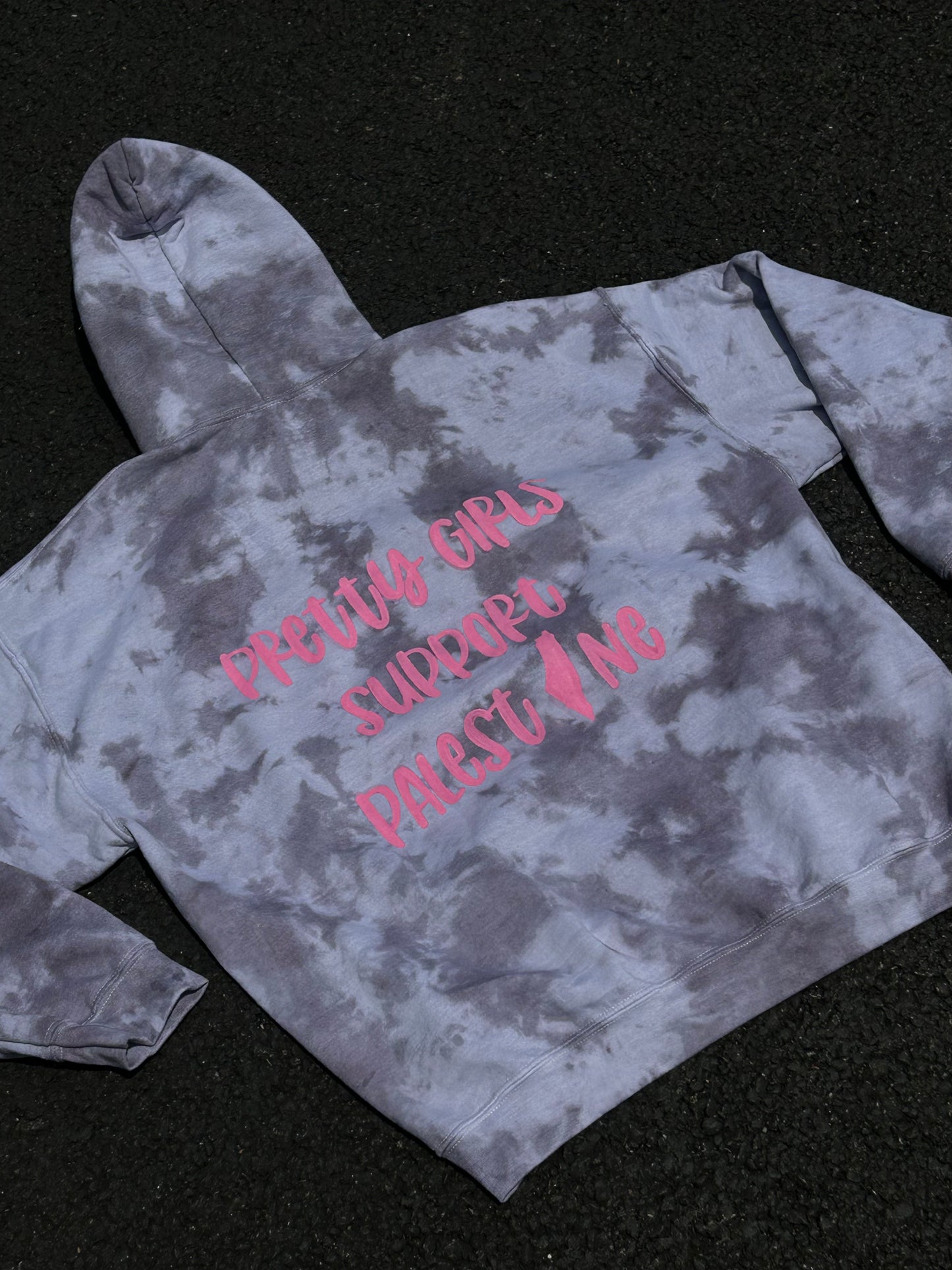 Pretty Girls Support Palestine Hoodie (Tie Dye Grey)