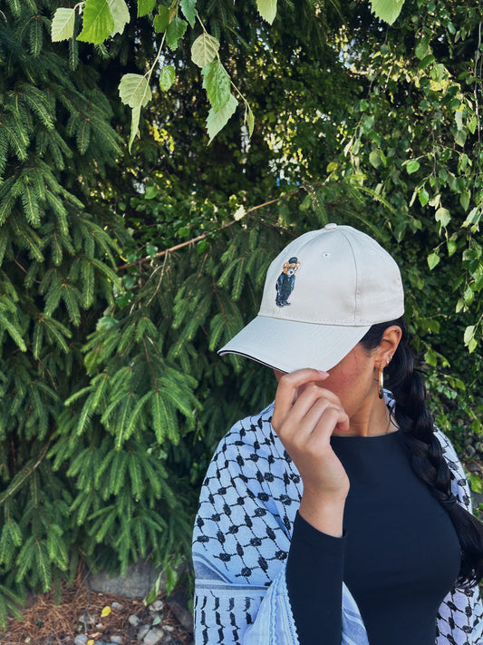 Embroidered Palestinian Bear Beige Baseball Cap