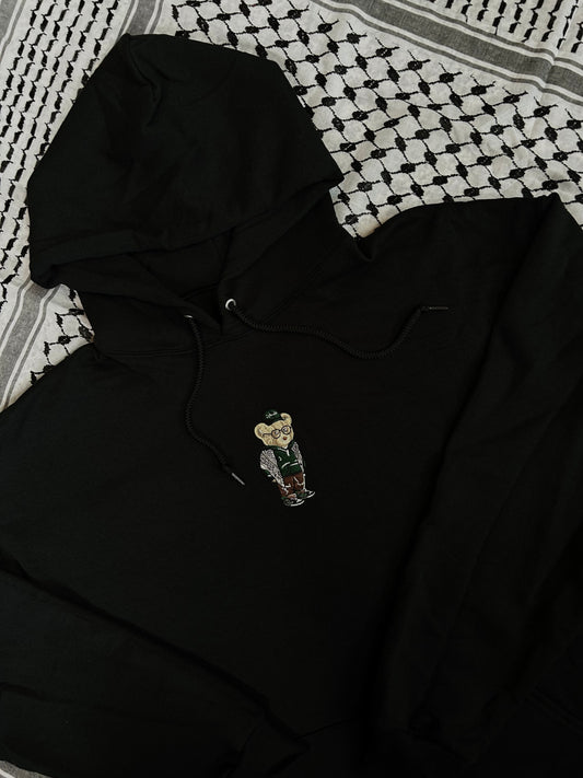 Embroidered Palestine Bear Black Hoodie